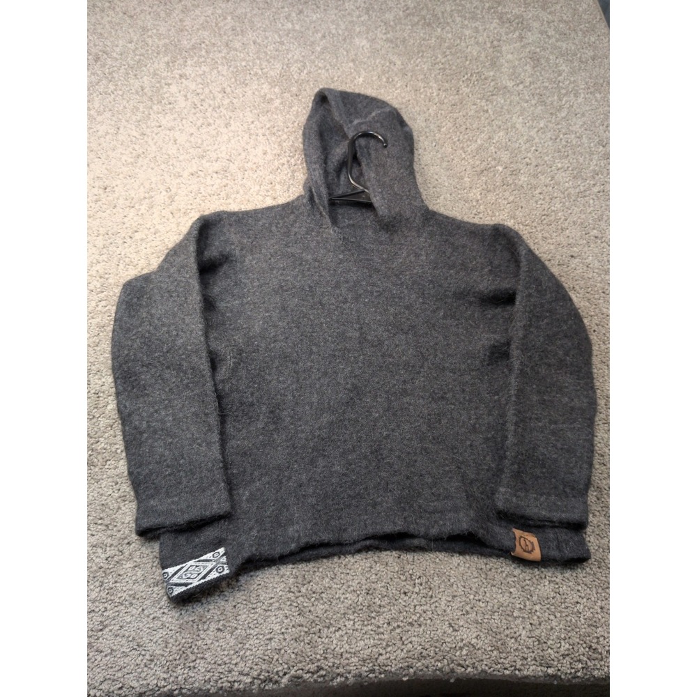 Paka Kids Handmade Royal Alpaca Wool Blend Pullover Hoodie Charcoal Gray Large